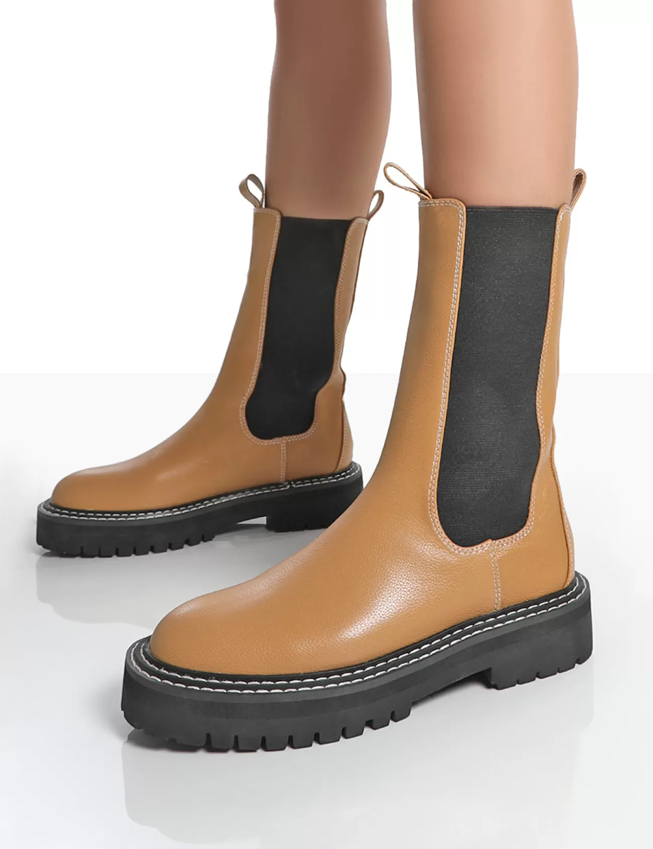 Public Desire Animate Ankle Chunky Sole Chelsea Boots Camel Clearance