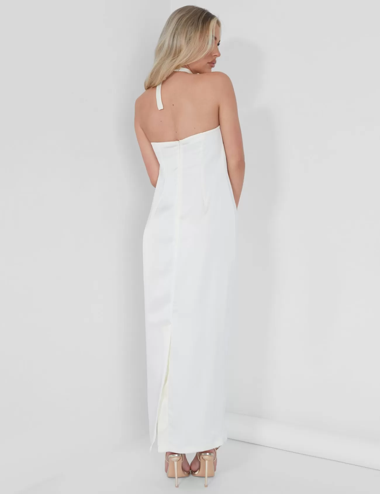 Public Desire Bandeau Satin Maxi Dress Oyster Discount