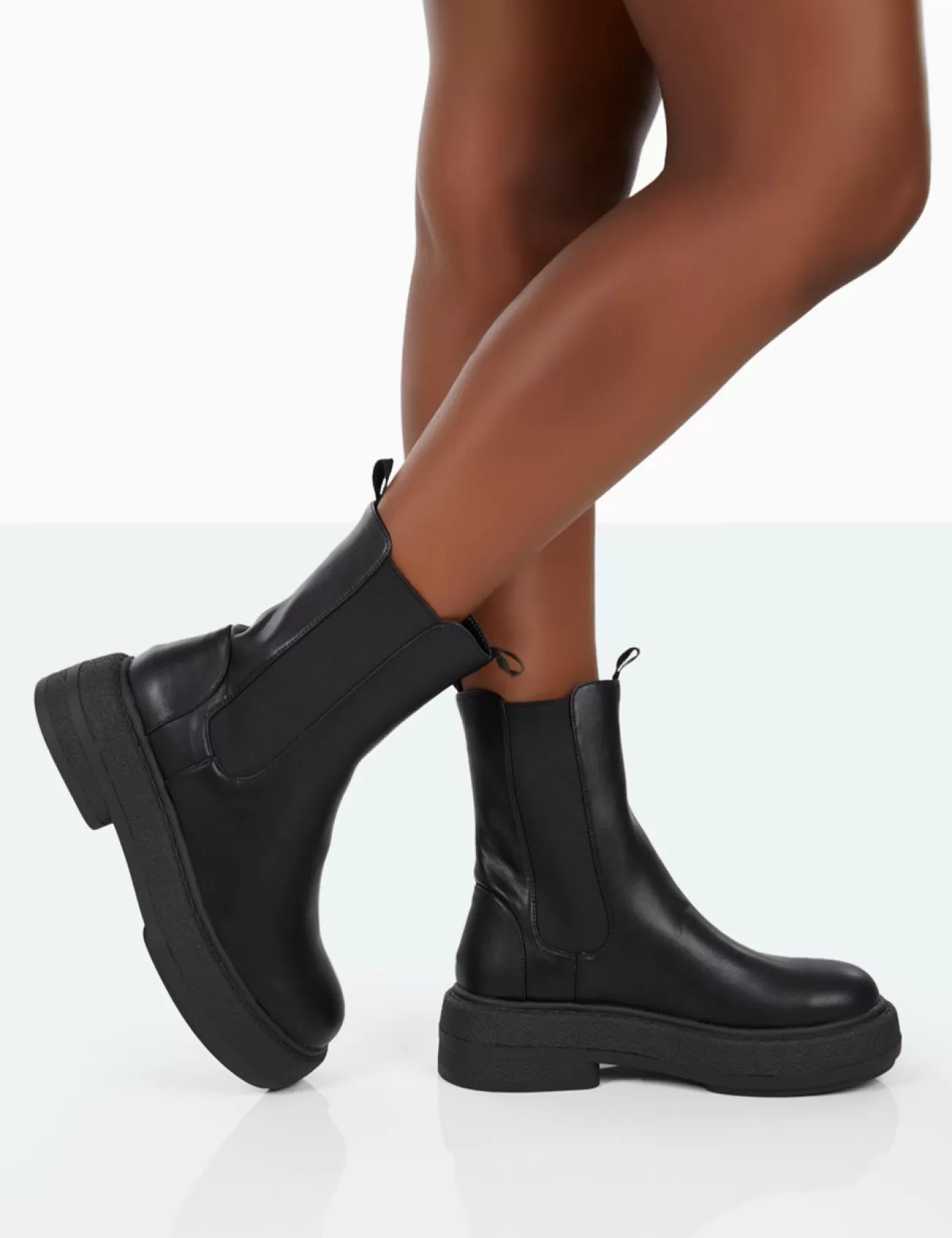 Public Desire Barbie Pu Platform Chunky Sole Chelsea Boots Black Cheap