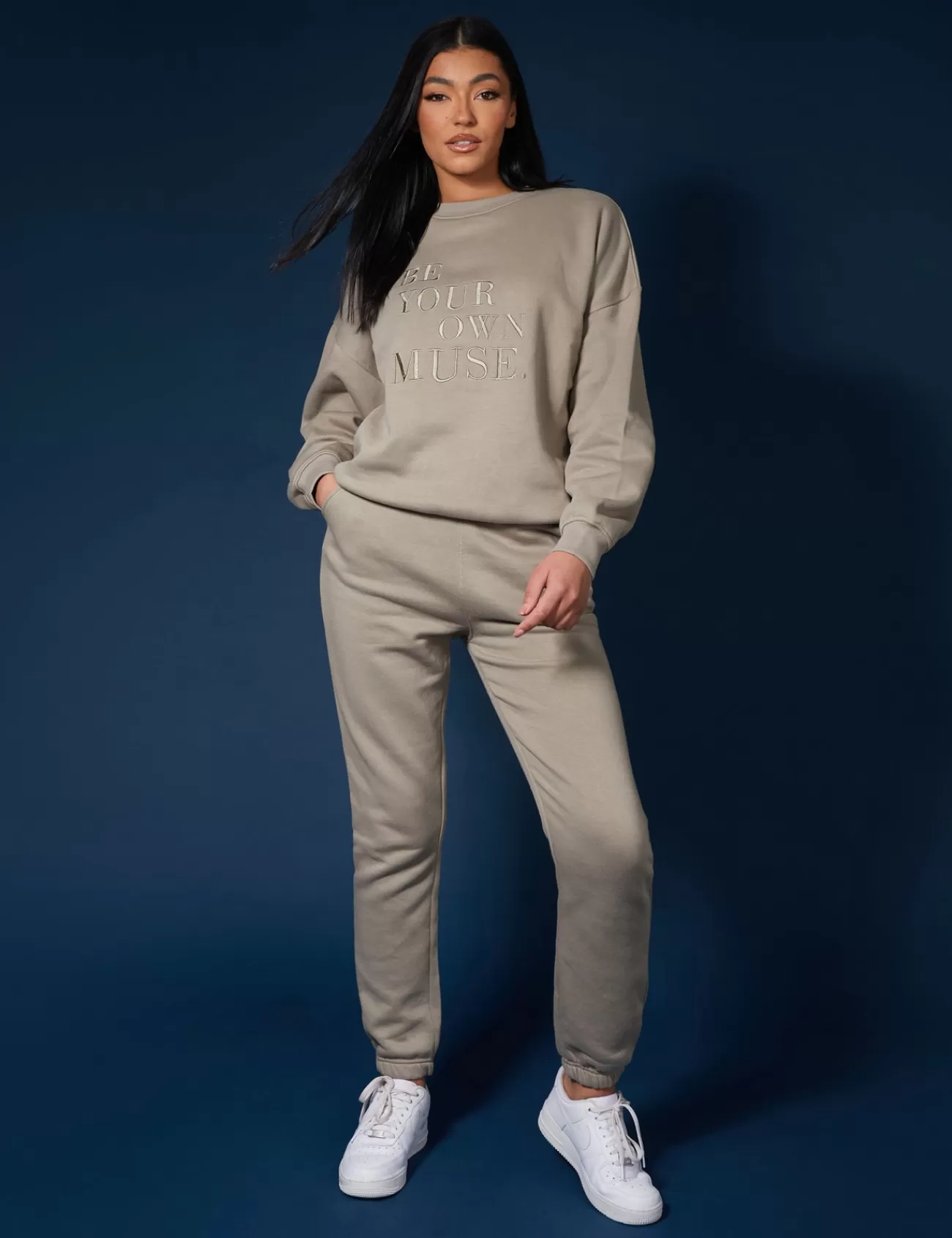 Public Desire Be Your Own Muse Embroidered Sweatshirt Khaki Store