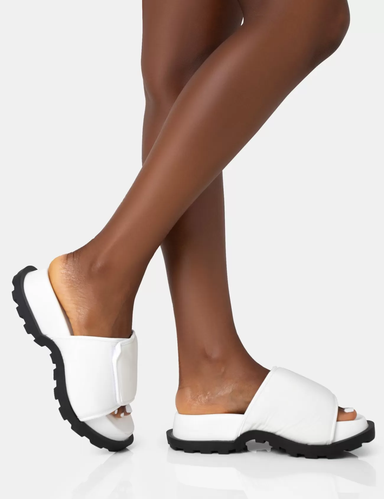 Public Desire Blaze Nylon Sporty Slider Sandals White Clearance