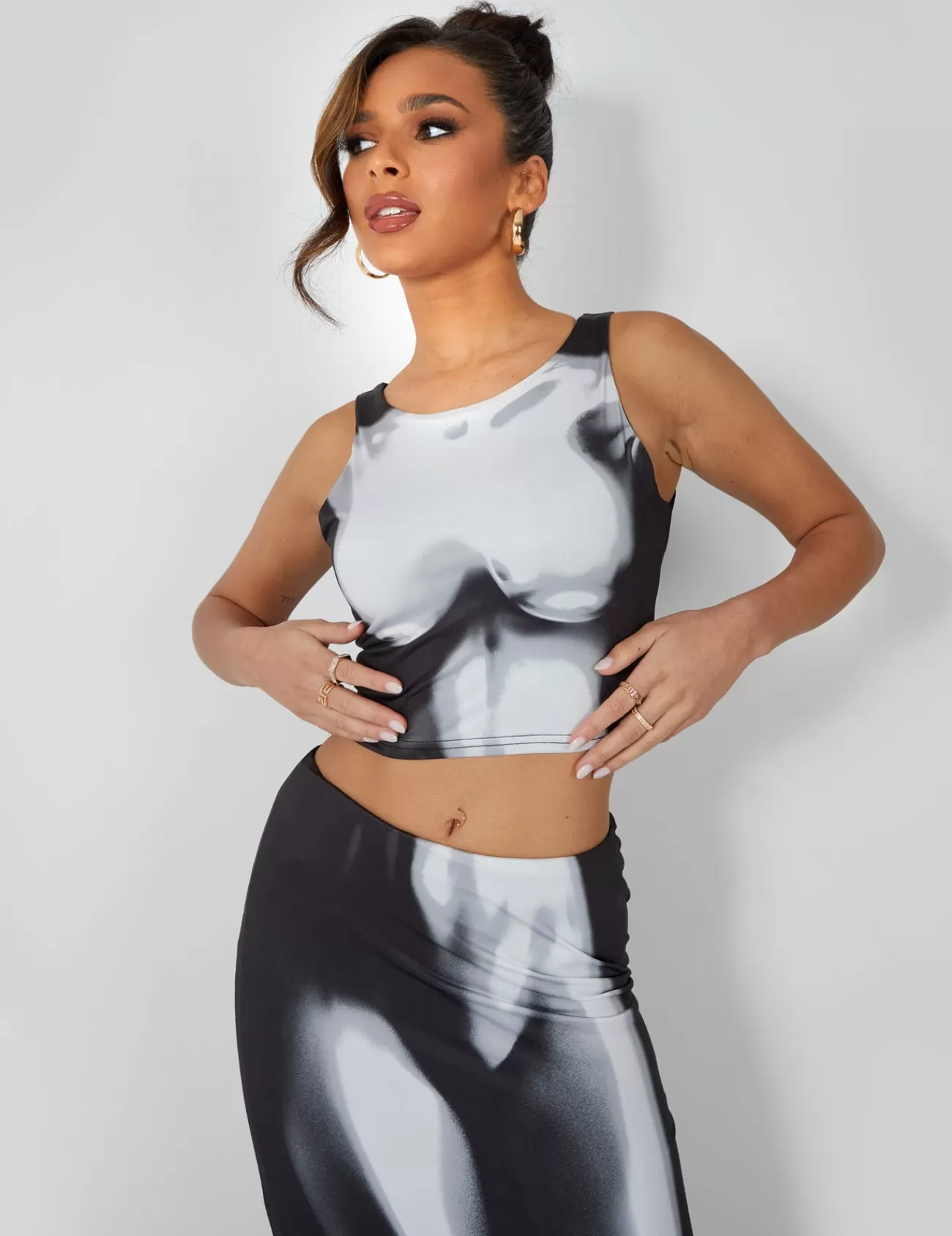 Public Desire Body Heat Print Racer Slinky Top Black Best