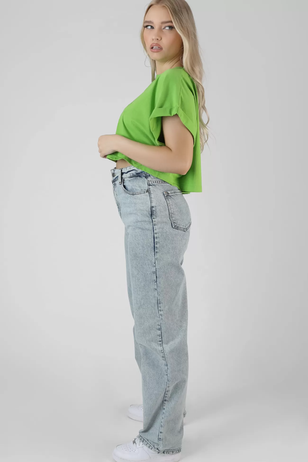 Public Desire Boxy Oversized Cropped T-Shirt Green New