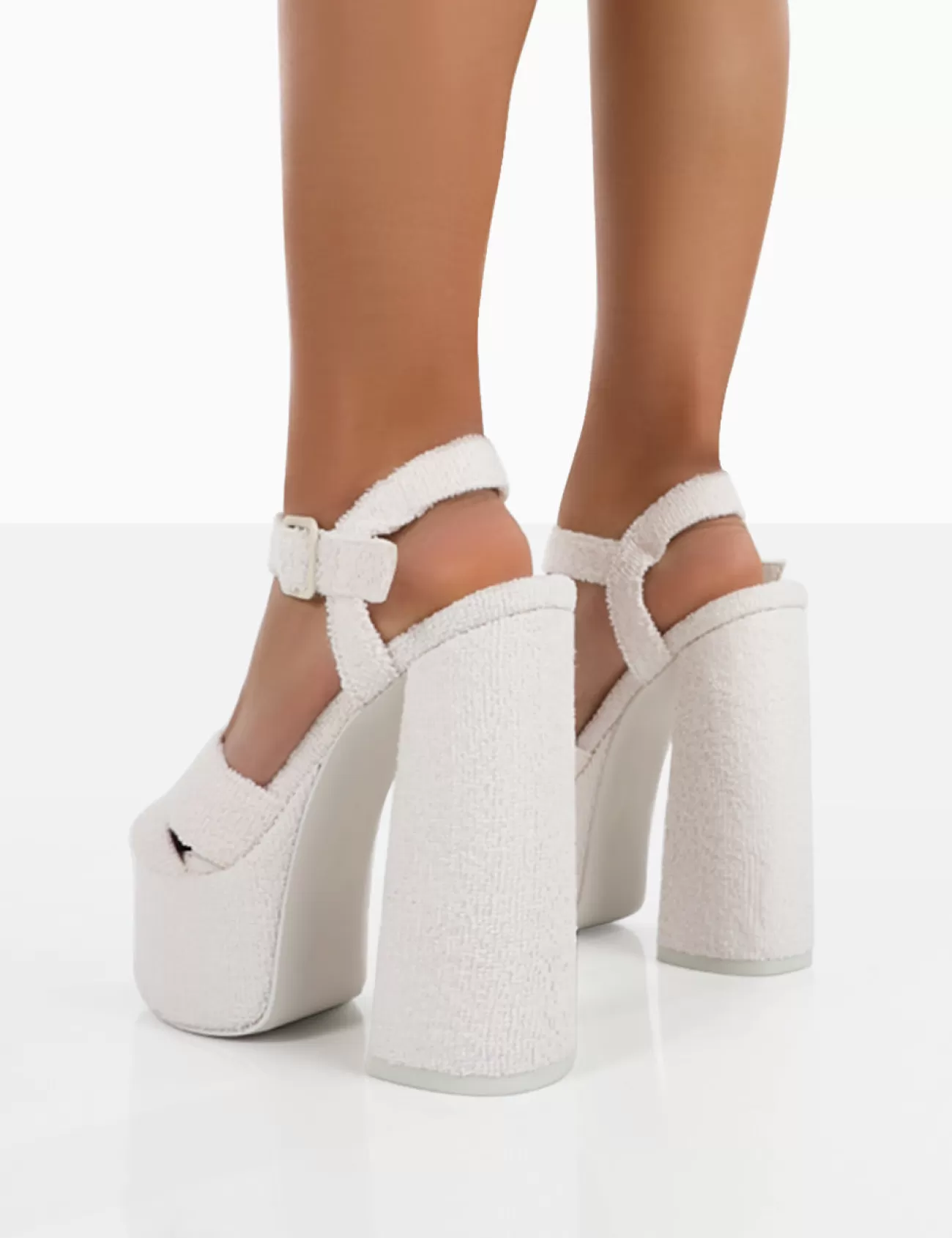 Public Desire Content Towelling Chunky Platform Sandal High Heels Ecru Hot