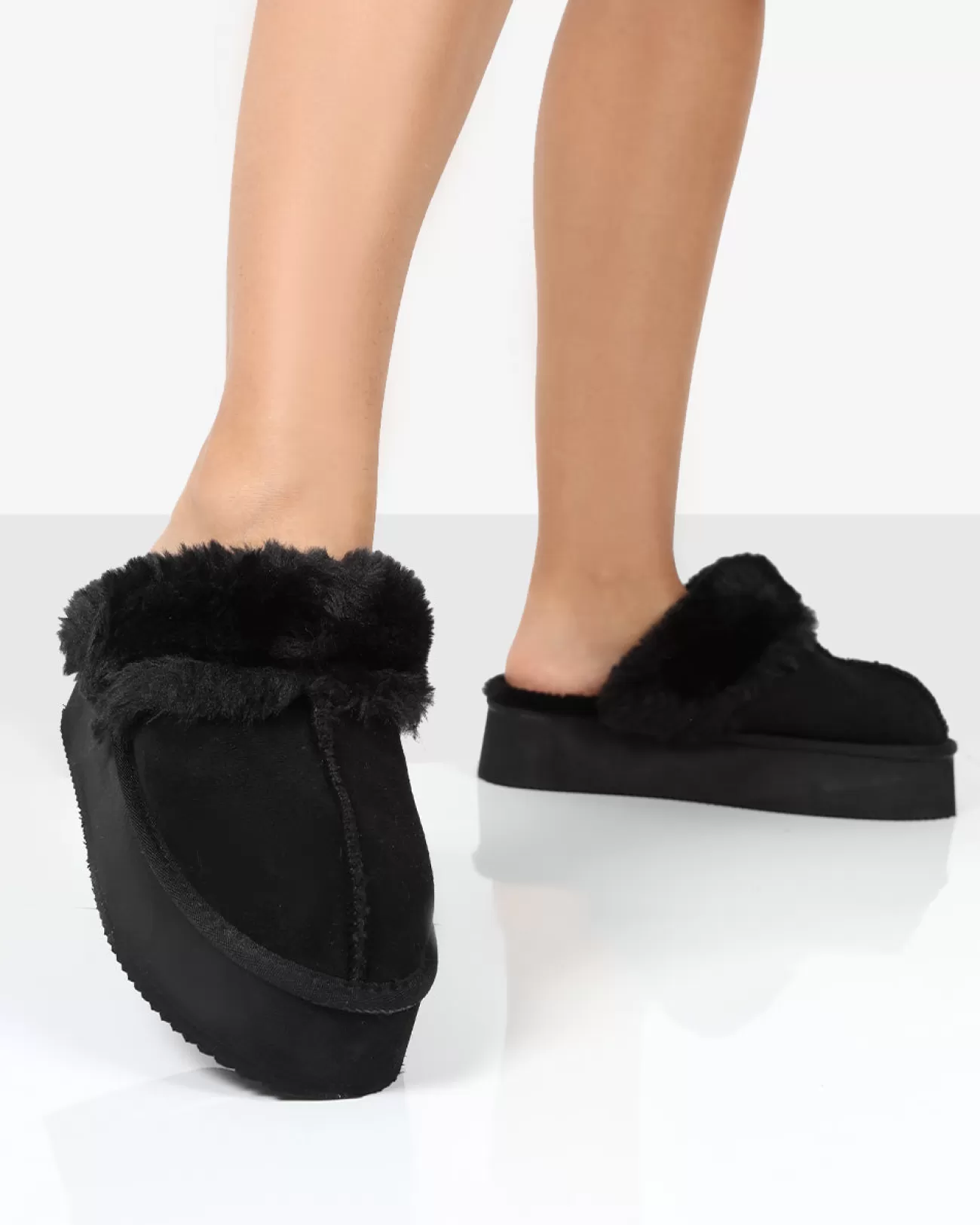 Public Desire Cosy Faux Suede Platform Slider Slipper Black Sale