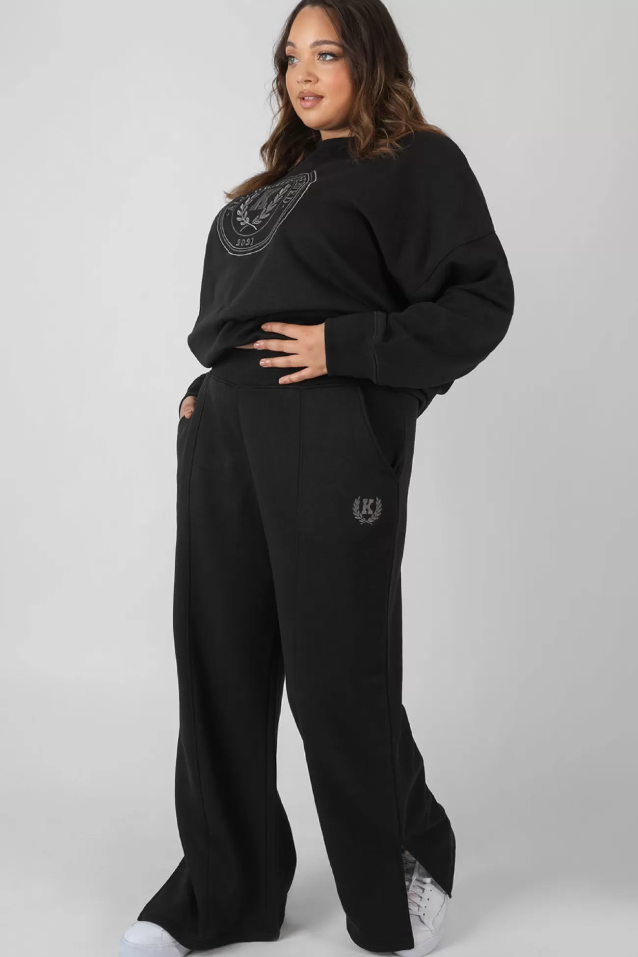 Public Desire Curve Kaiia Tonal Embroidered Joggers Black Best Sale