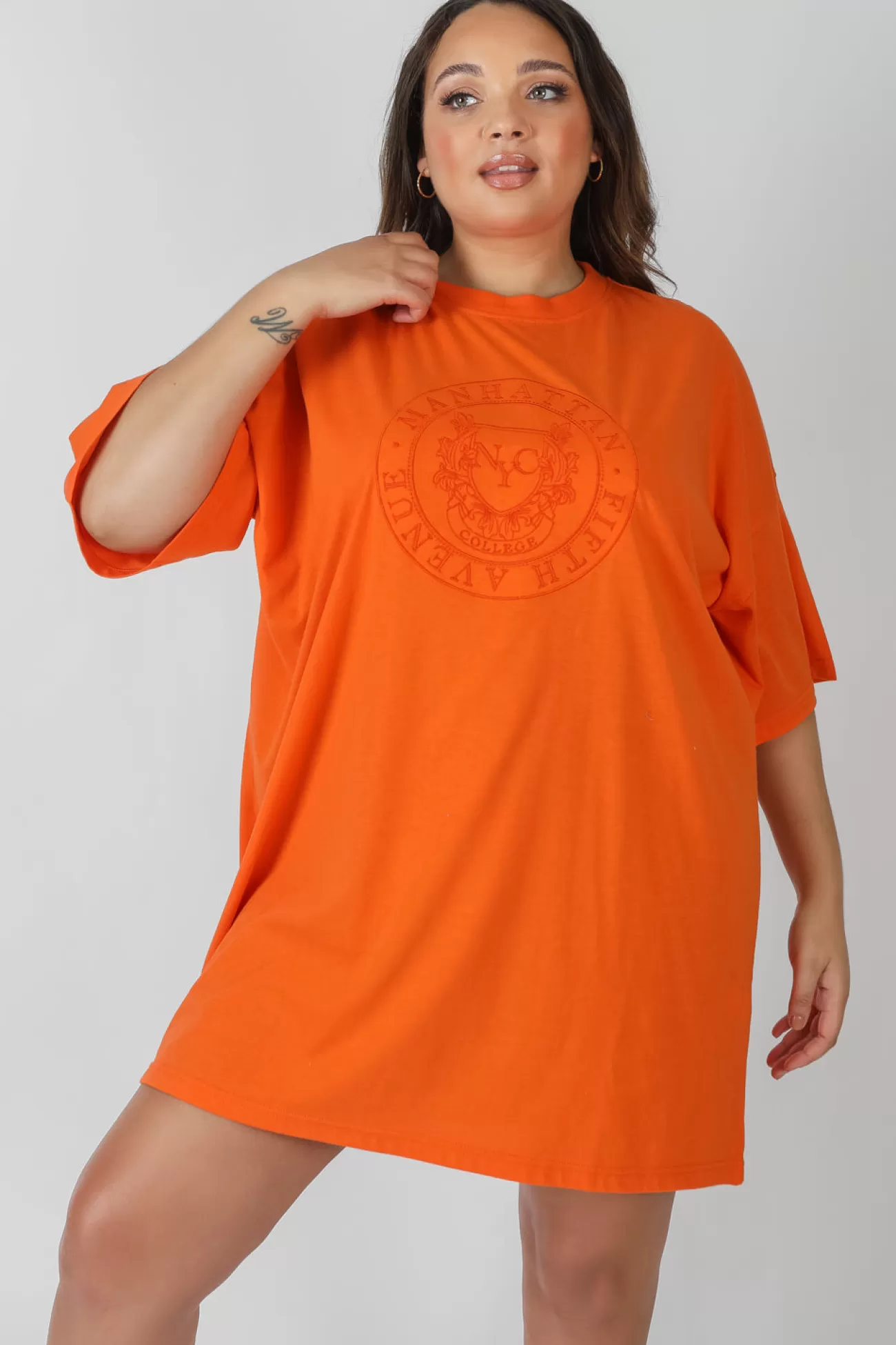 Public Desire Curve Manhattan Embroidered Oversized T-Shirt Dress Orange Online