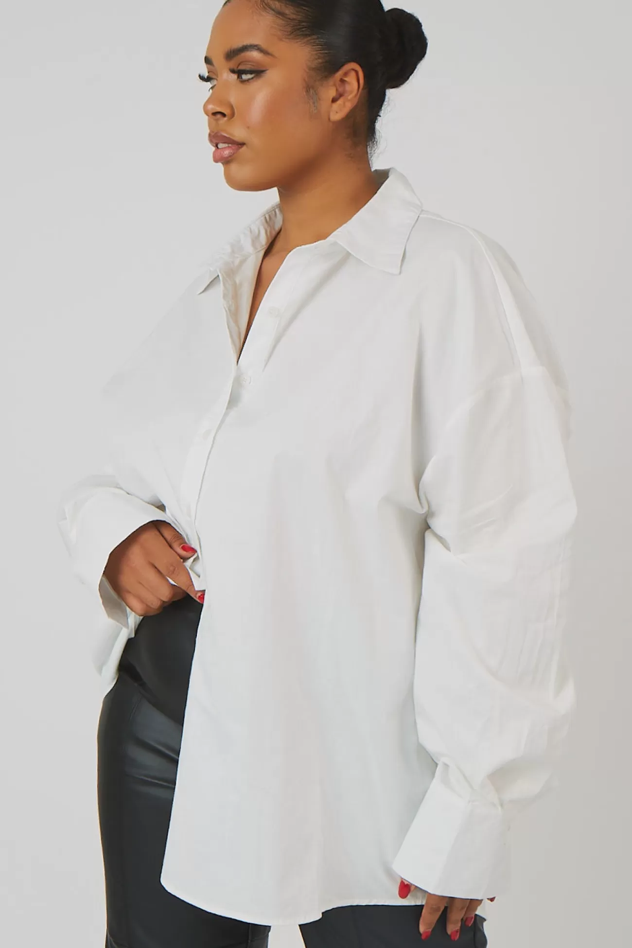 Public Desire Curve Oversized Poplin Shirt White Clearance