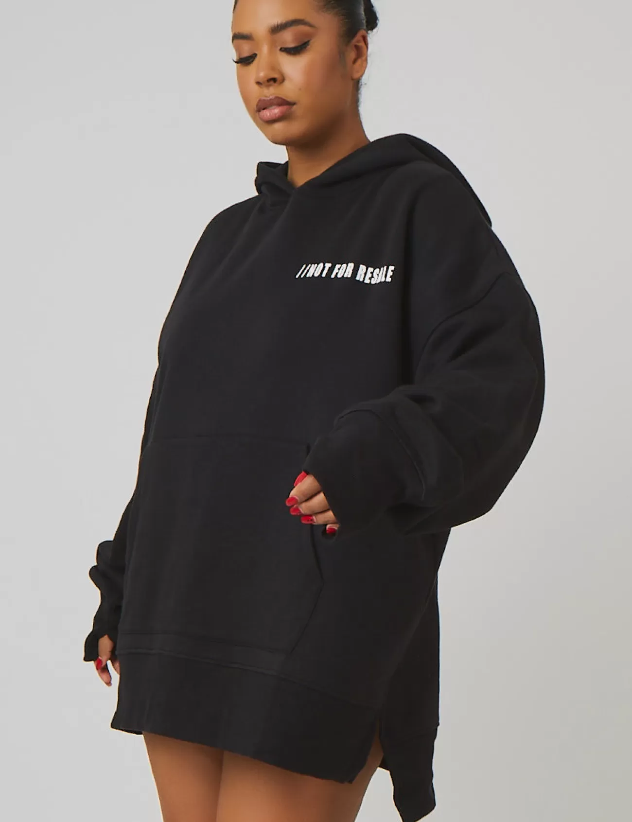 Public Desire Curve Oversized Text Hoody Black Outlet