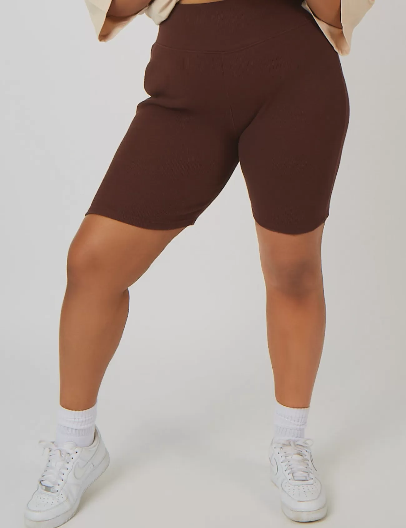 Public Desire Curve Rib Cycling Shorts Chocolate Brown New