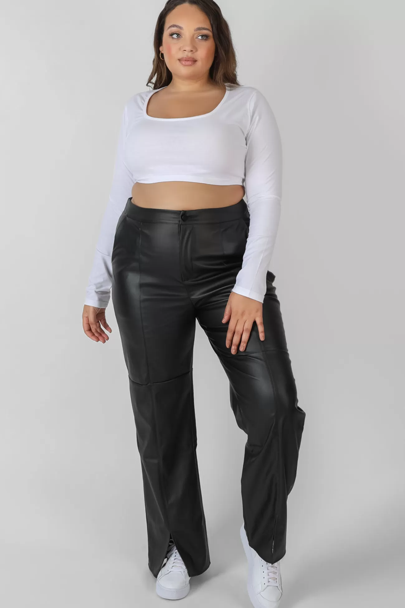 Public Desire Curve Scoop Neck Long Sleeve Crop Top White Discount