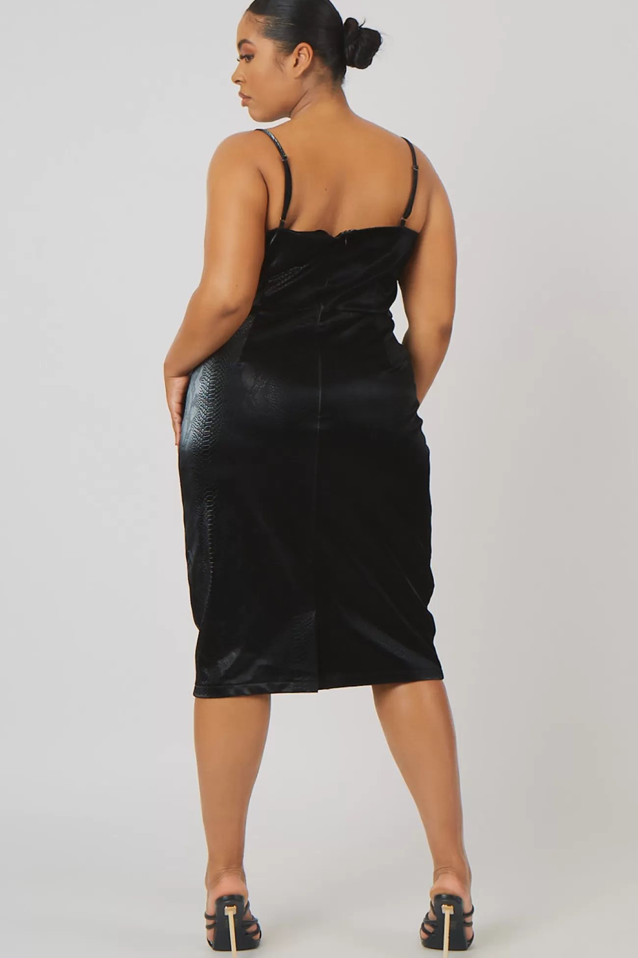 Public Desire Curve Snakeskin Pu Square Neck Midi Dress Black Sale