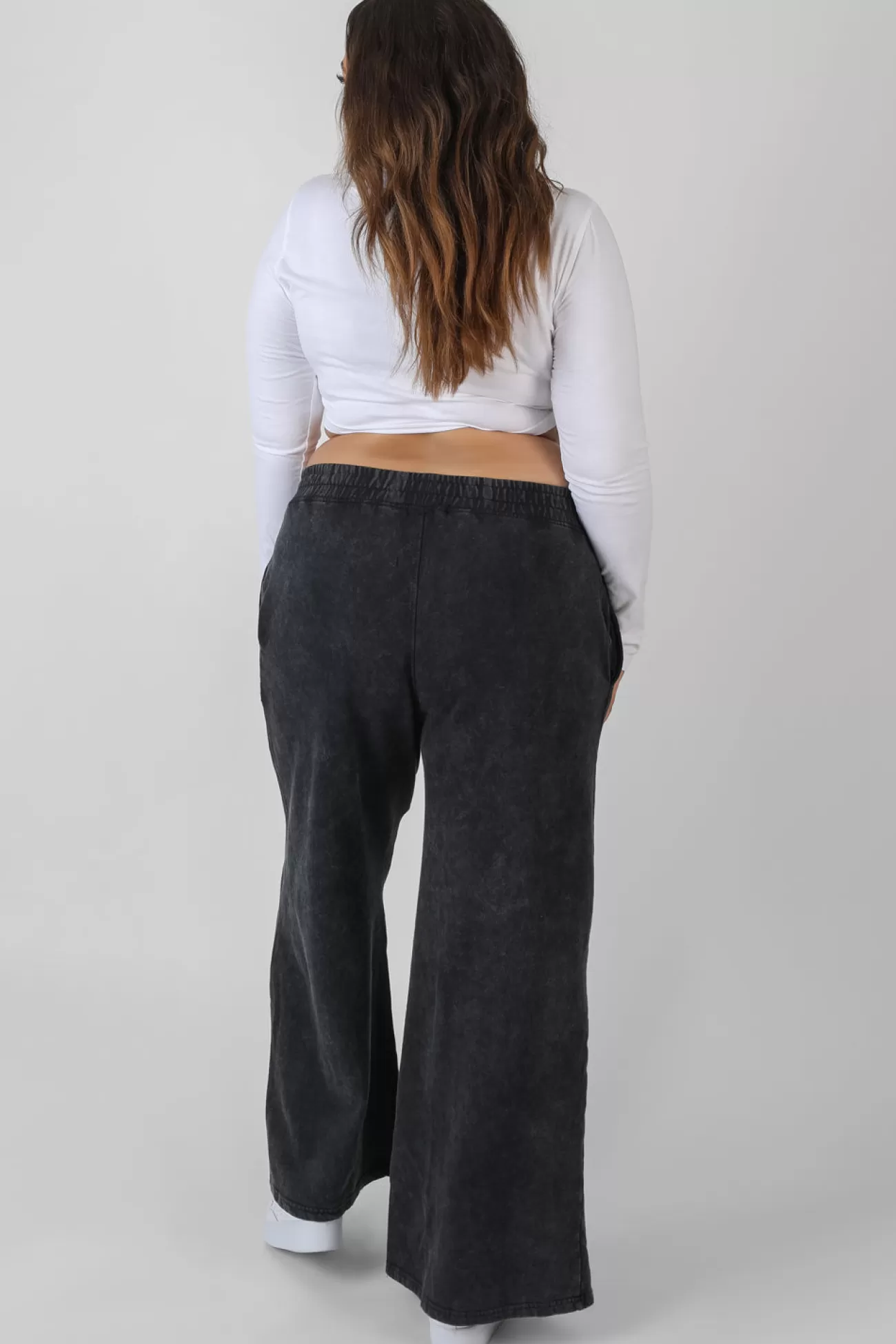Public Desire Curve Split Front Seam Detail Wide Leg Joggers Acid Wash Black Outlet