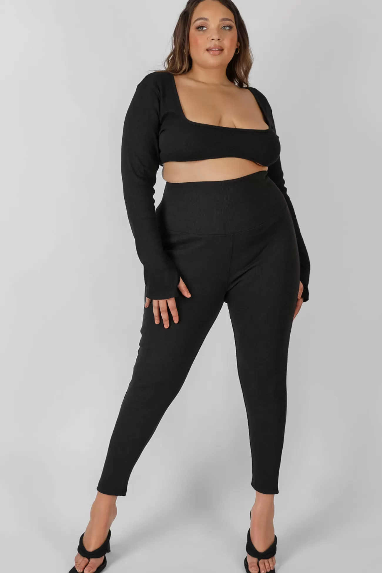 Public Desire Curve Thick Waistband Ribbed Leggings Black Best Sale