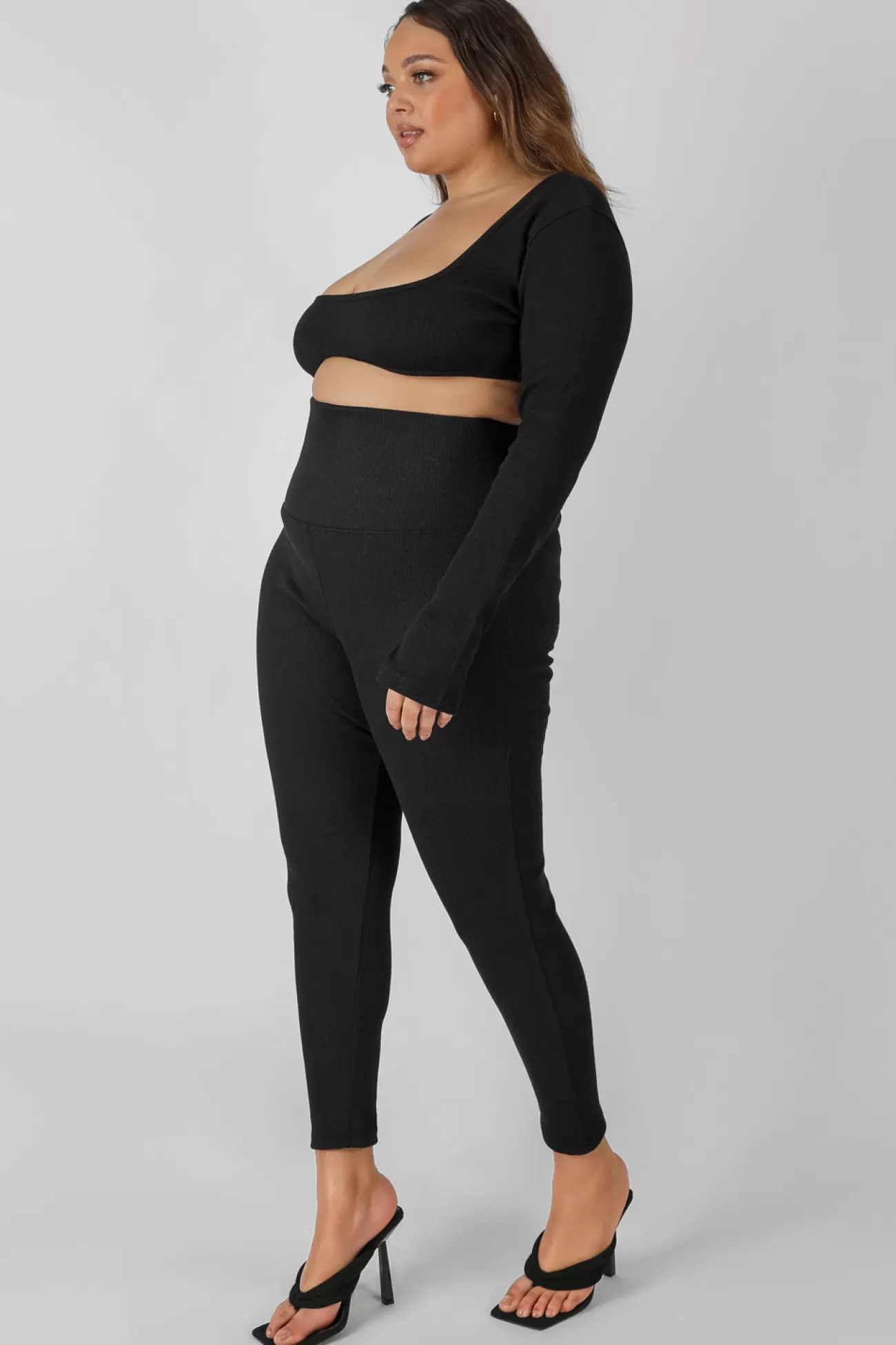 Public Desire Curve Thick Waistband Ribbed Leggings Black Best Sale
