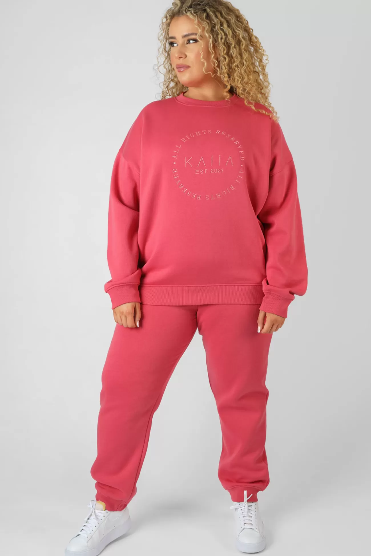Public Desire Curve Tonal Embroidery Joggers Coral Cheap