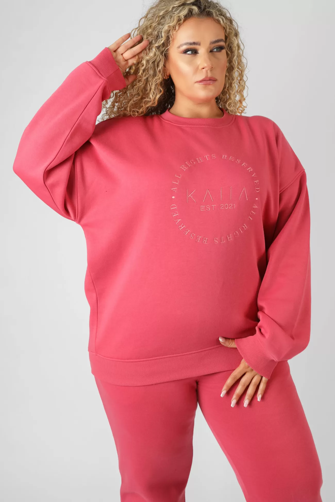 Public Desire Curve Tonal Embroidery Sweatshirt Coral Store