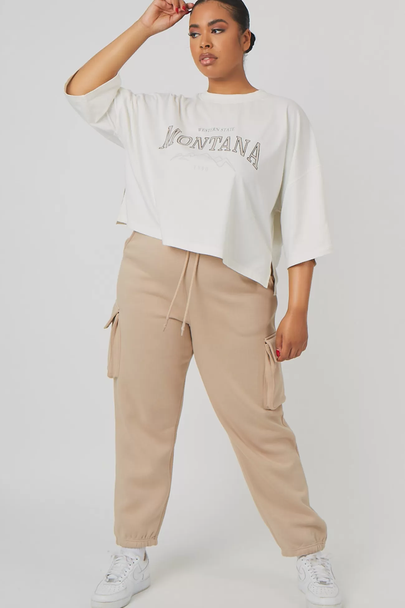 Public Desire Curve Vintage Boxy Cropped T-Shirt Ecru Flash Sale
