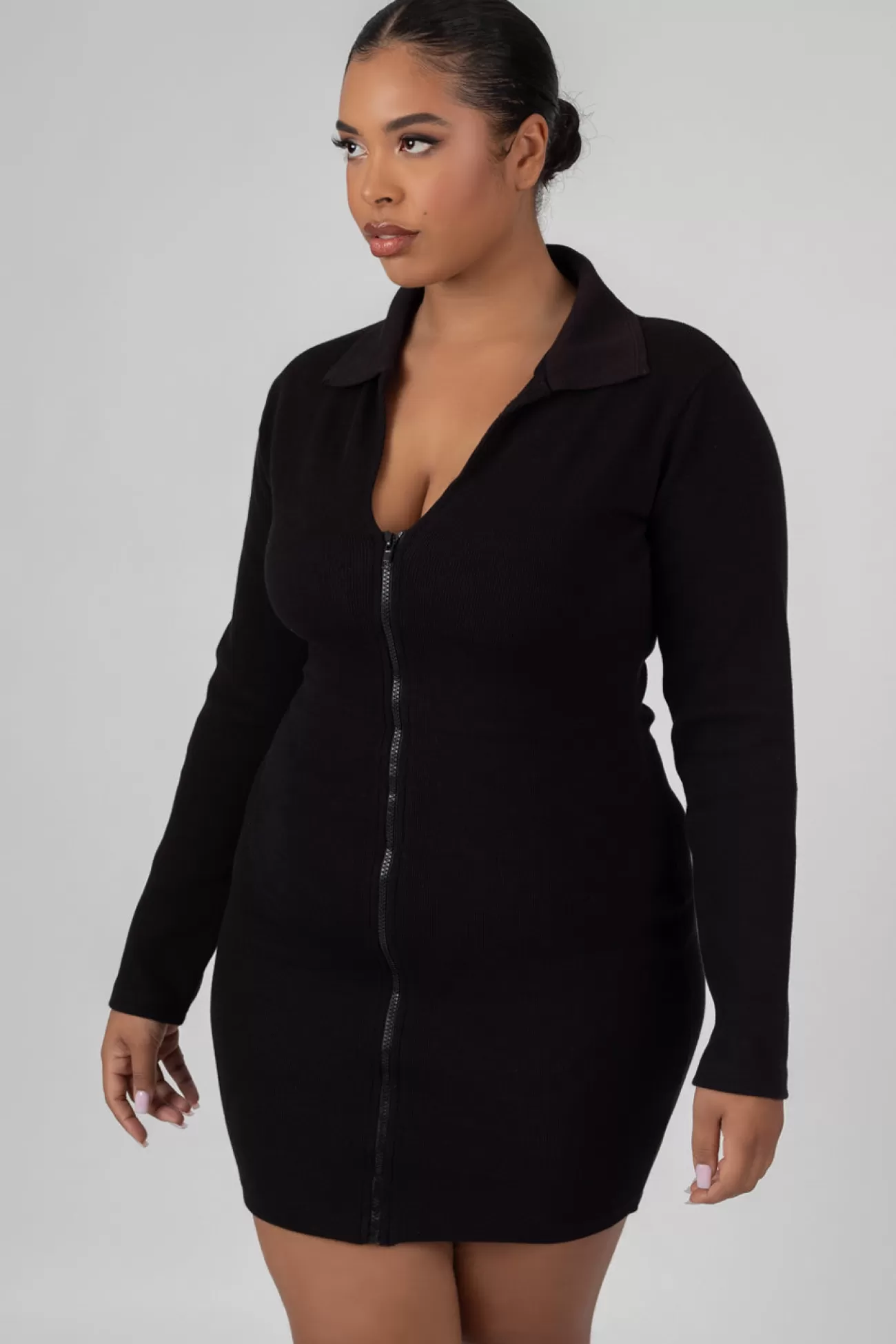 Public Desire Curve Zip Through Collared Mini Dress Black Best Sale