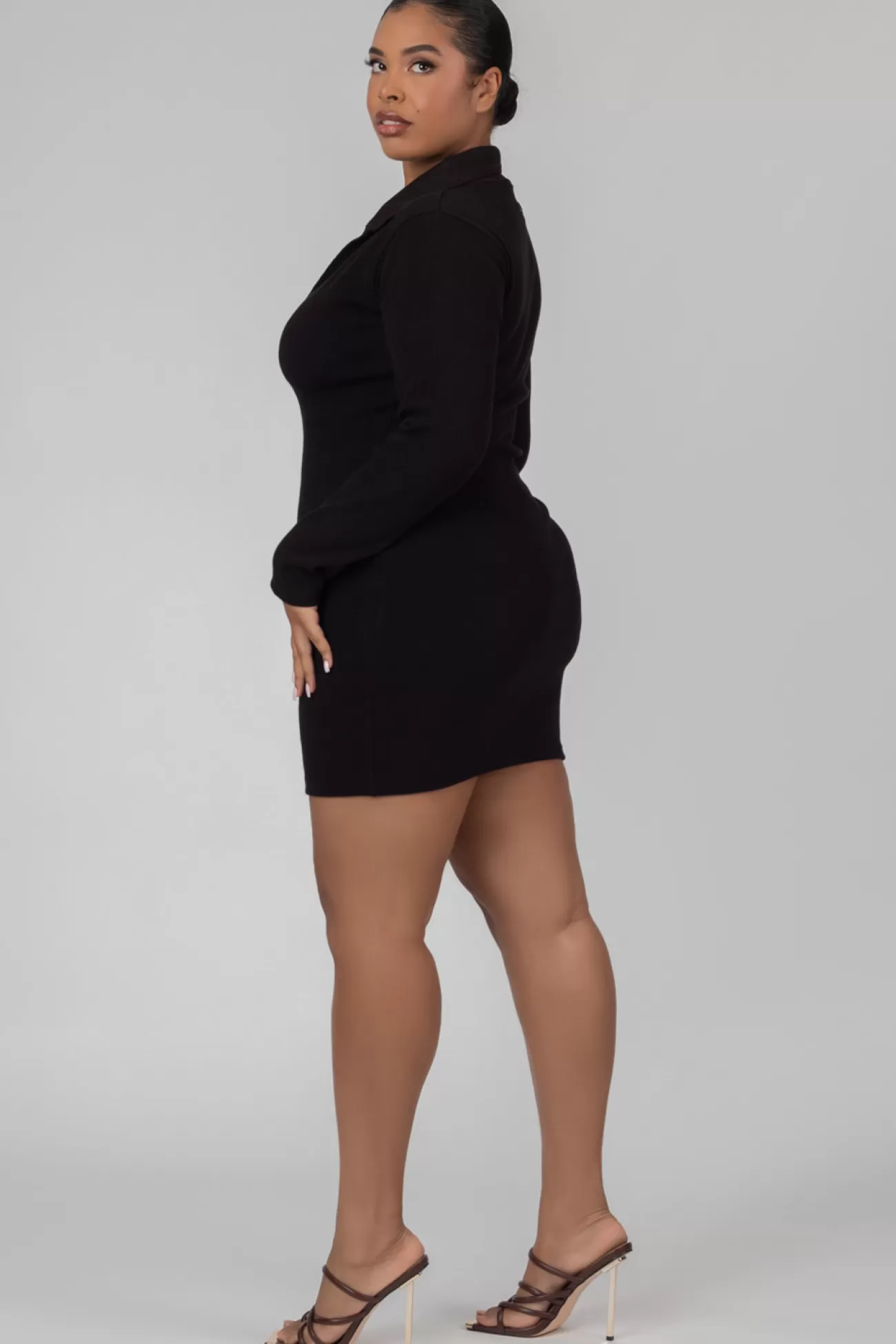 Public Desire Curve Zip Through Collared Mini Dress Black Best Sale