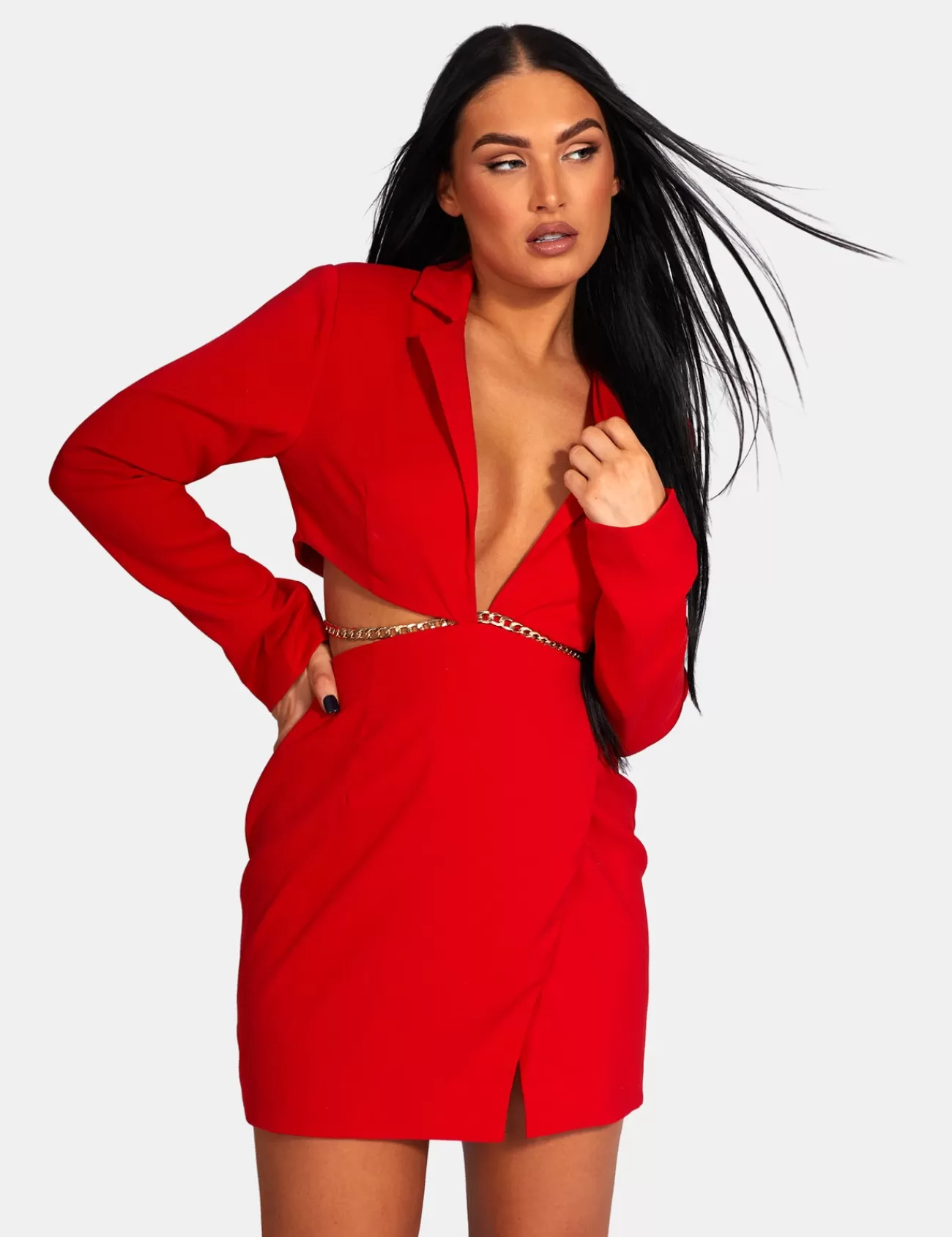 Public Desire Cut Out Chain Waist Blazer Dress Red Shop