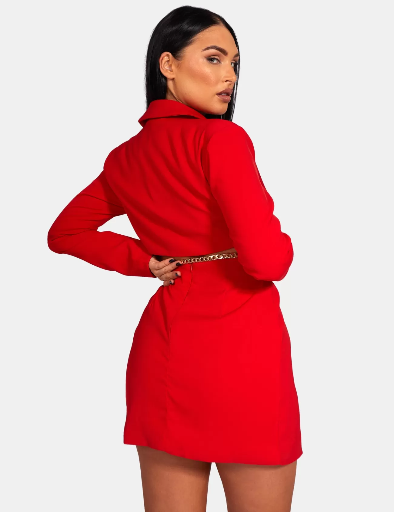 Public Desire Cut Out Chain Waist Blazer Dress Red Shop