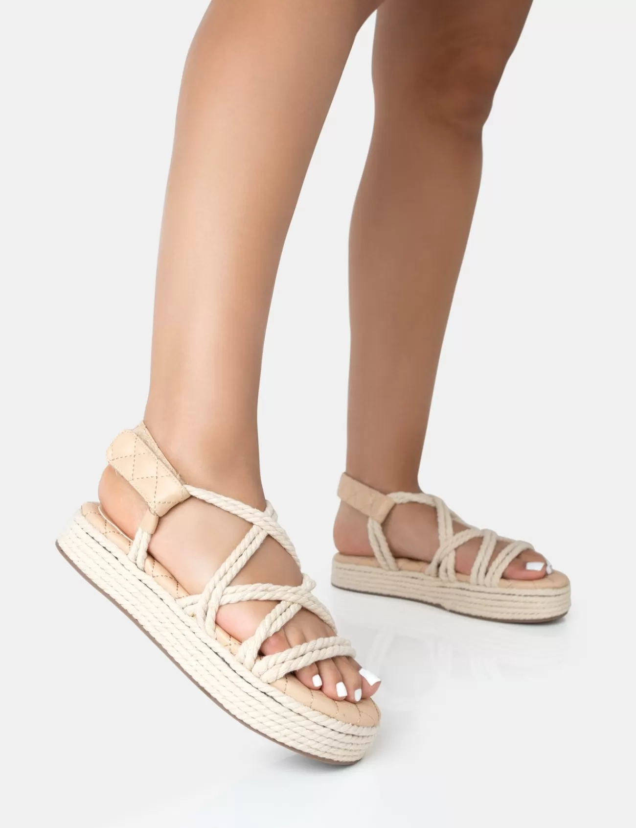 Public Desire Duffy Rope Flat Dad Sandals Ecru Cheap