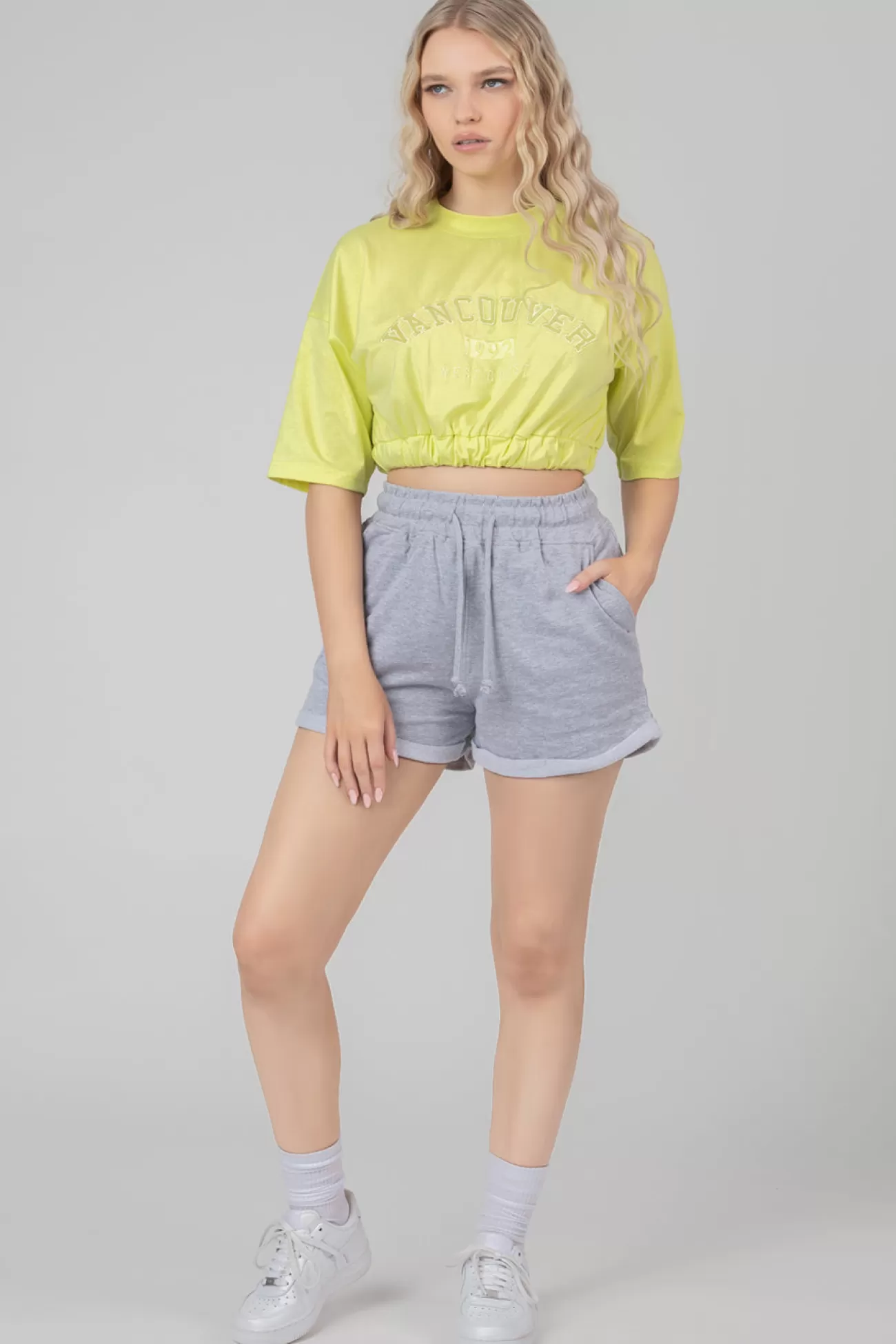 Public Desire Elasticated Hem Tonal Embroidered T-Shirt Lime Shop