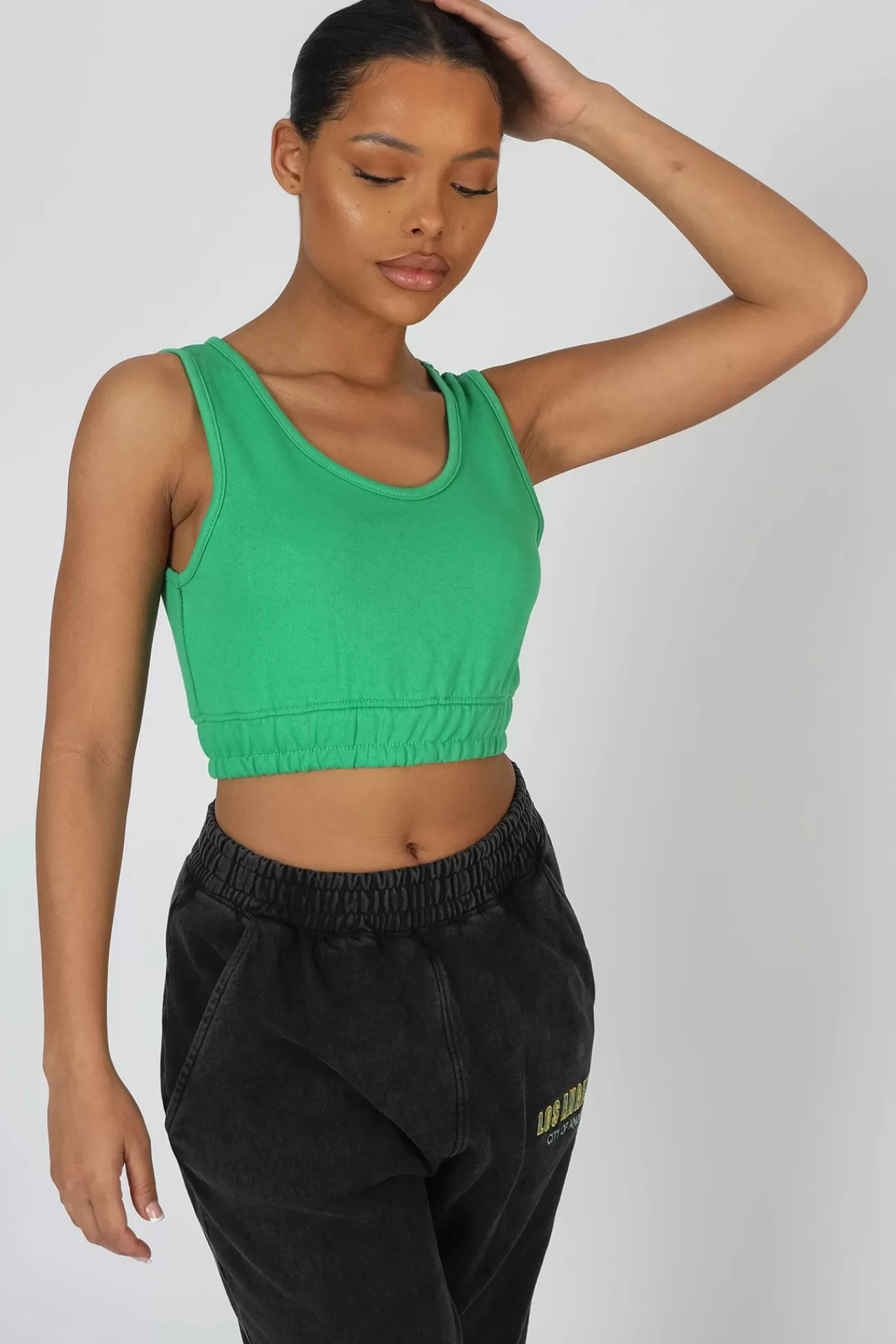 Public Desire Elasticated Waist Sweat Scoop Neck Crop Top Green Sale