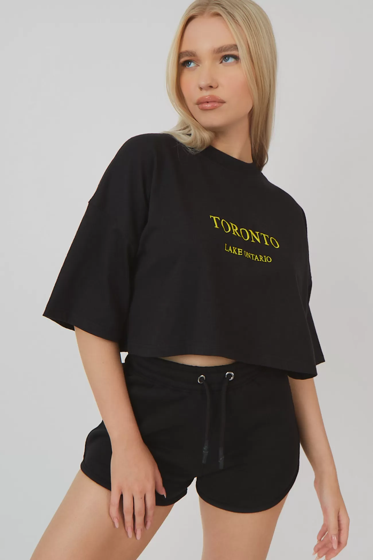 Public Desire Embroidered Slogan Cropped T-Shirt Black Outlet