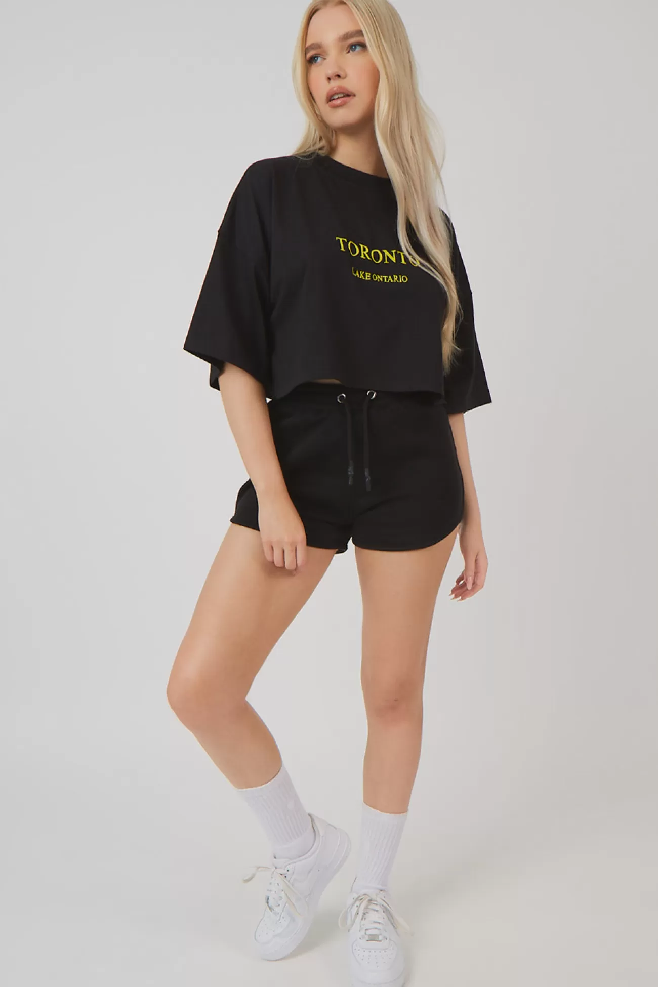 Public Desire Embroidered Slogan Cropped T-Shirt Black Outlet
