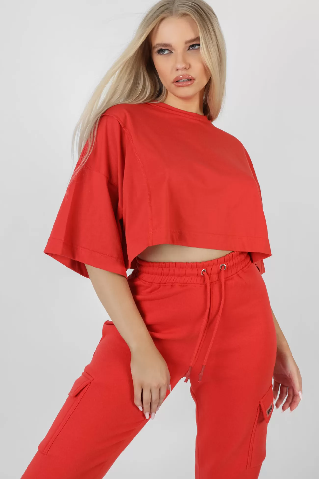 Public Desire Exposed Seam Oversized Cropped T-Shirt Red Cheap