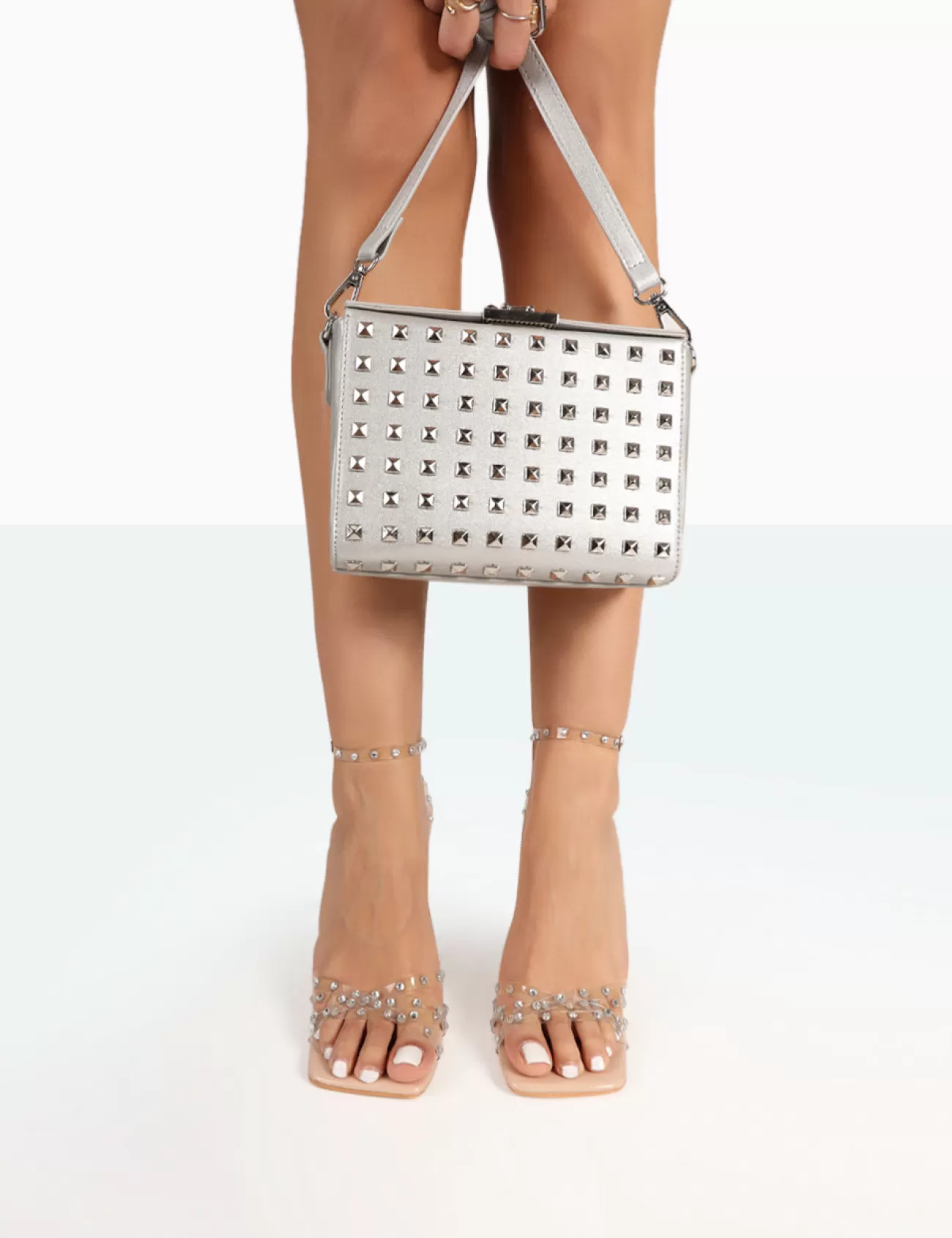 Public Desire Fairy Patent Clear Perspex Sparkly Diamante Cakestand High Heels Nude Fashion
