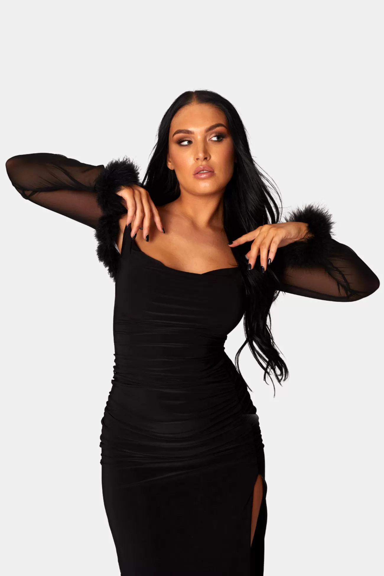 Public Desire Feather Trim Mesh Shrug Black Best Sale