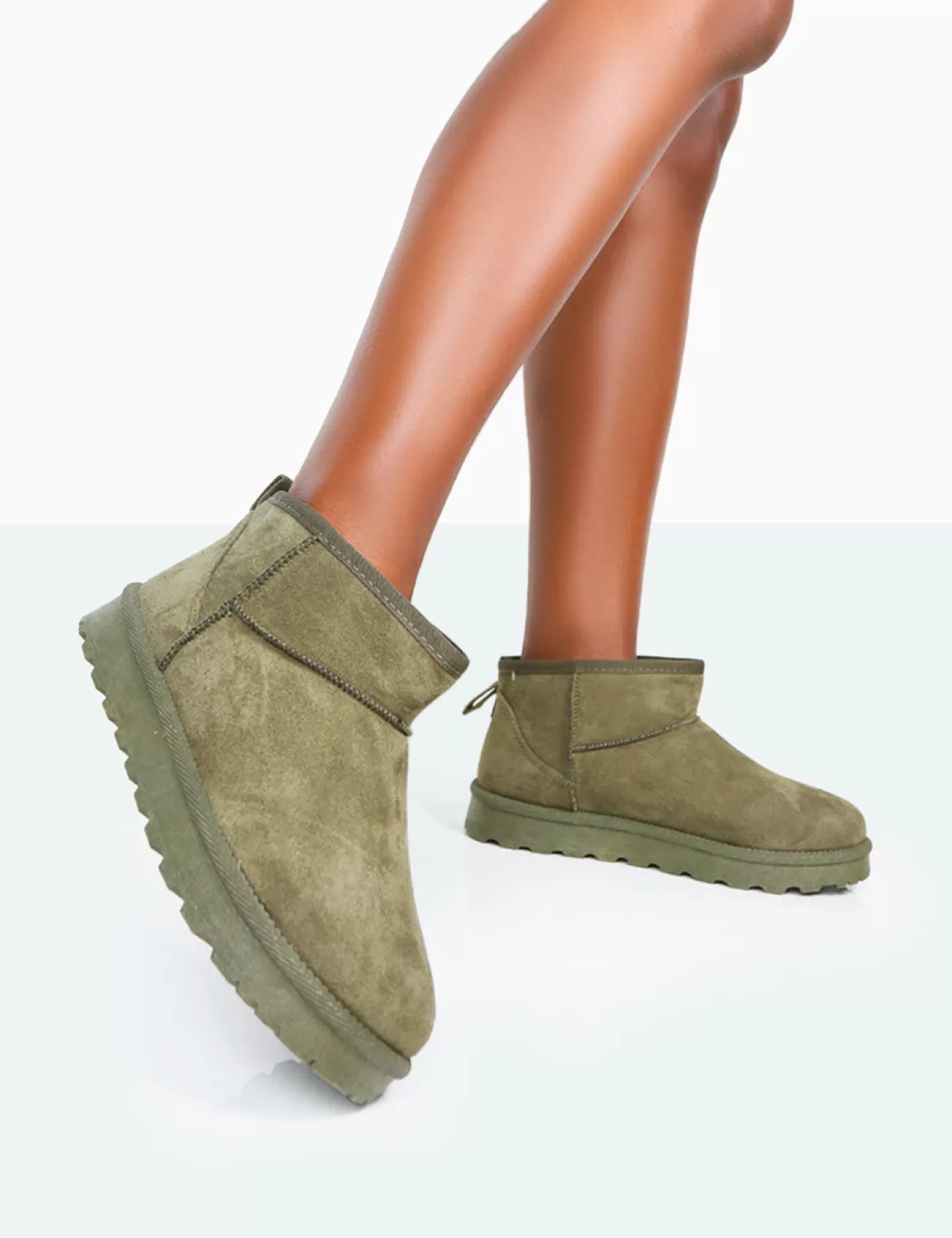 Public Desire Flurry Faux Suede Ultra Mini Ankle Boots Khaki Sale