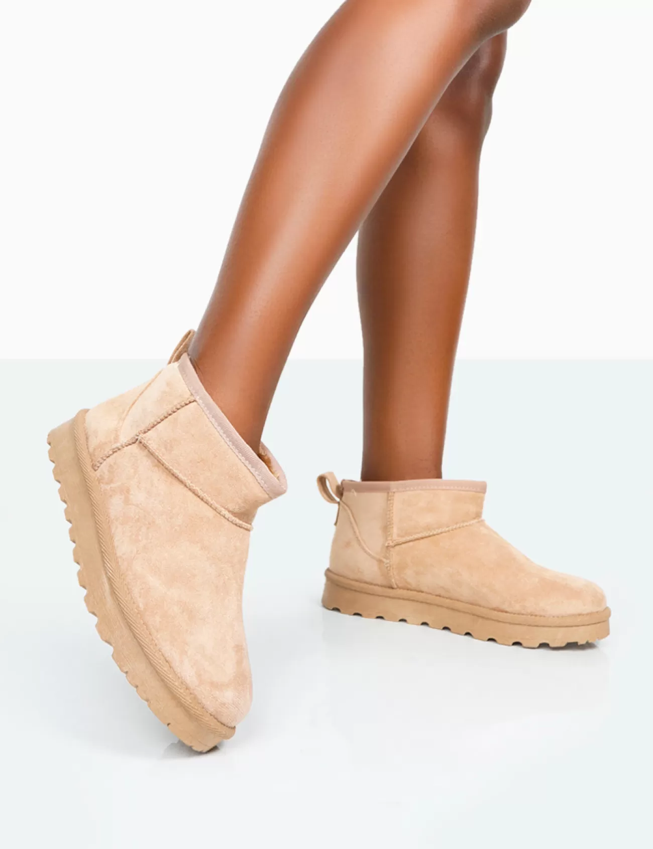 Public Desire Flurry Faux Suede Ultra Mini Ankle Boots Beige Discount