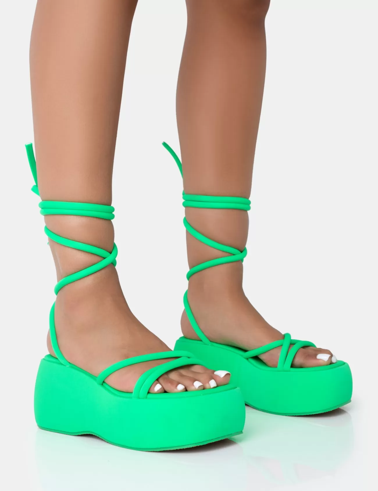 Public Desire Full Moon Nylon Lace Up Chunky Platform Sandals Lime Online