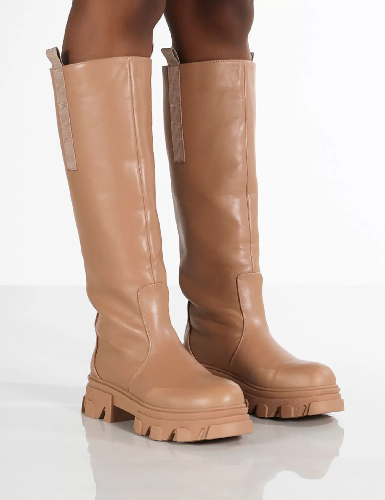 Public Desire Genius Knee High Chunky Sole Boots Tan Cheap
