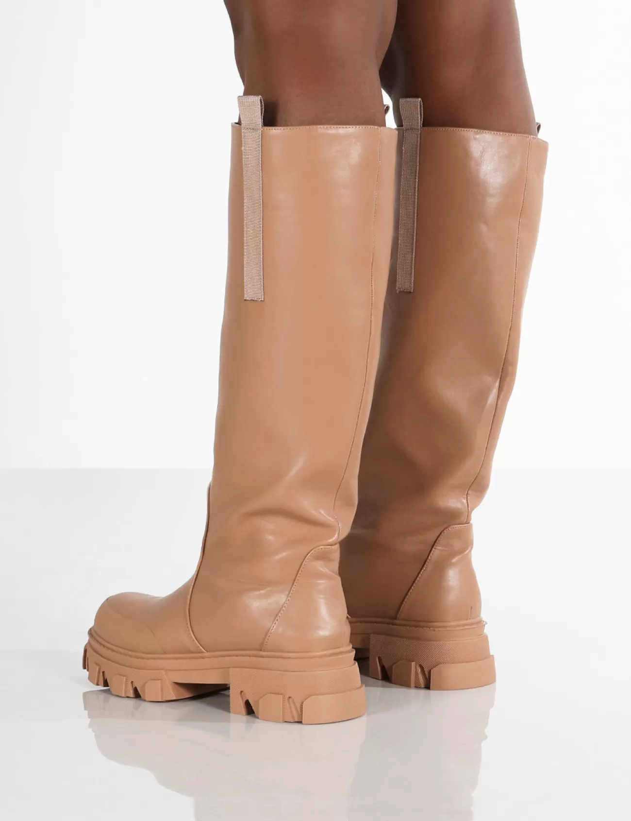 Public Desire Genius Knee High Chunky Sole Boots Tan Cheap