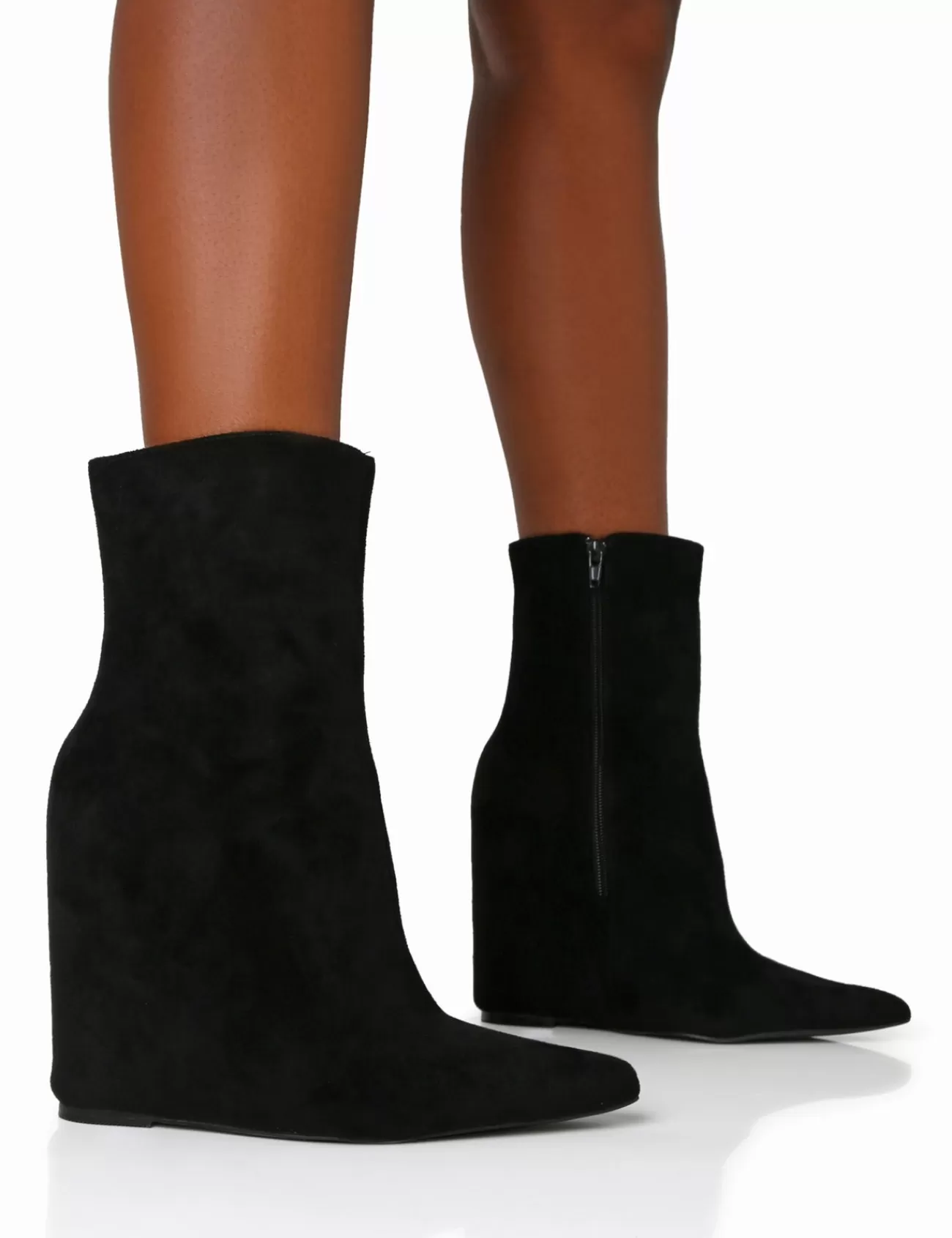 Public Desire Getaway Faux Suede Wedged Heeled Ankle Boot Black Sale