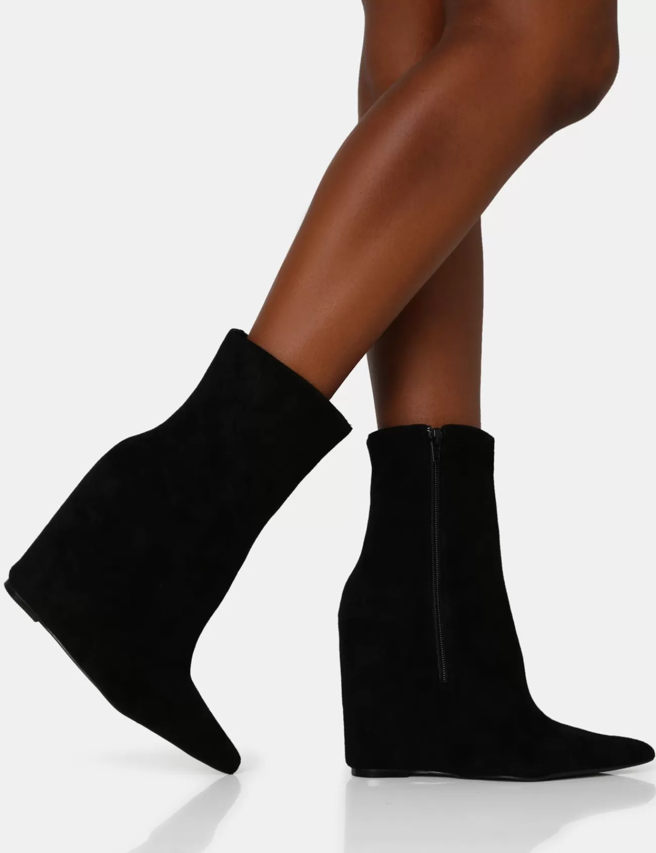 Public Desire Getaway Faux Suede Wedged Heeled Ankle Boot Black Sale