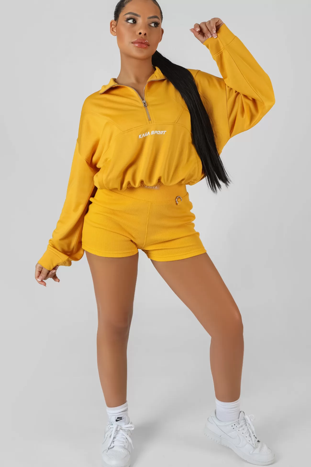 Public Desire Half Zip Pullover Gathered Kaiia Sport Crop Top Mango New