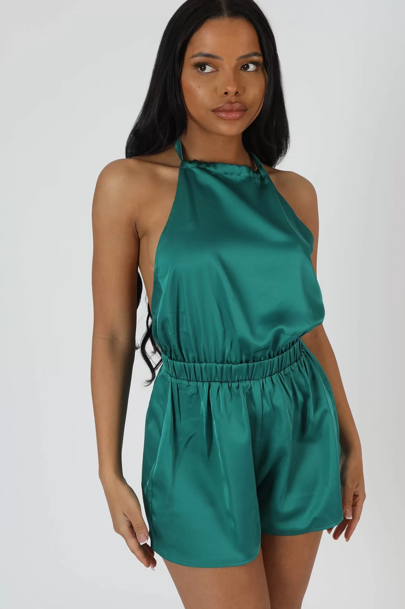 Public Desire Halterneck Satin Playsuit Emerald Outlet