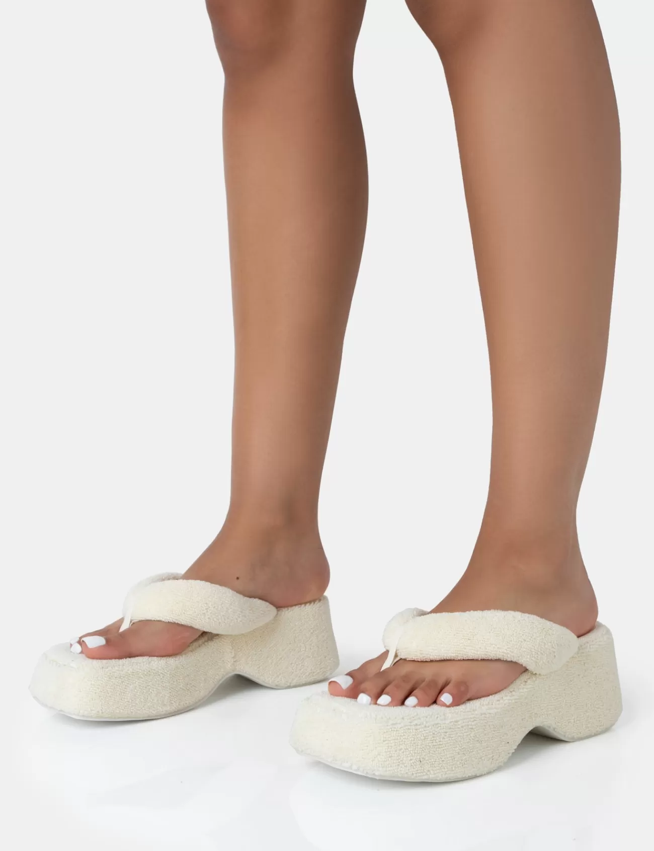 Public Desire Havana Towelling Flip Flop Chunky Platform Sandals Ecru New