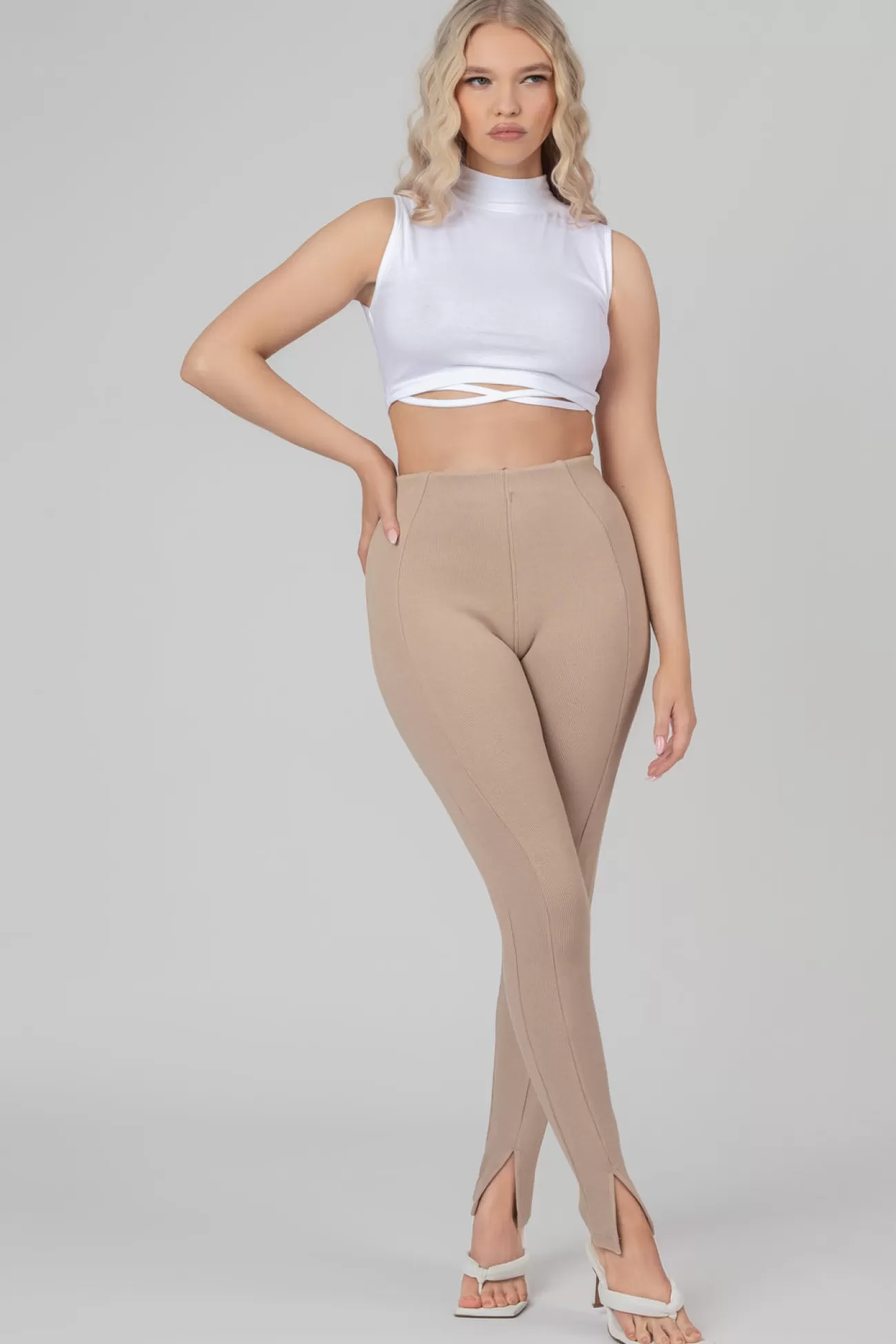 Public Desire High Neck Strappy Waist Crop Top White Sale