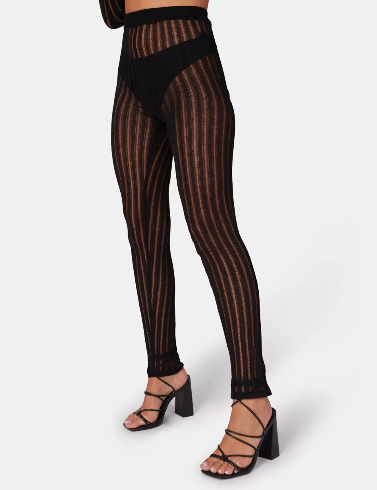 Public Desire High Waisted Ladder Stitch Knitted Leggings Black Hot
