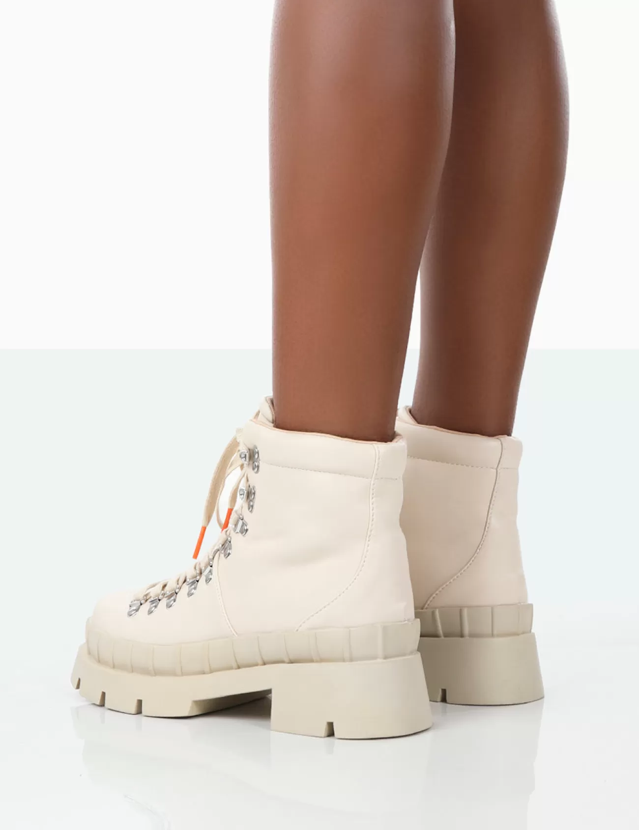 Public Desire Hike There Bone Pu Lace Up Chunky Sole Winter Boots Ecru Best