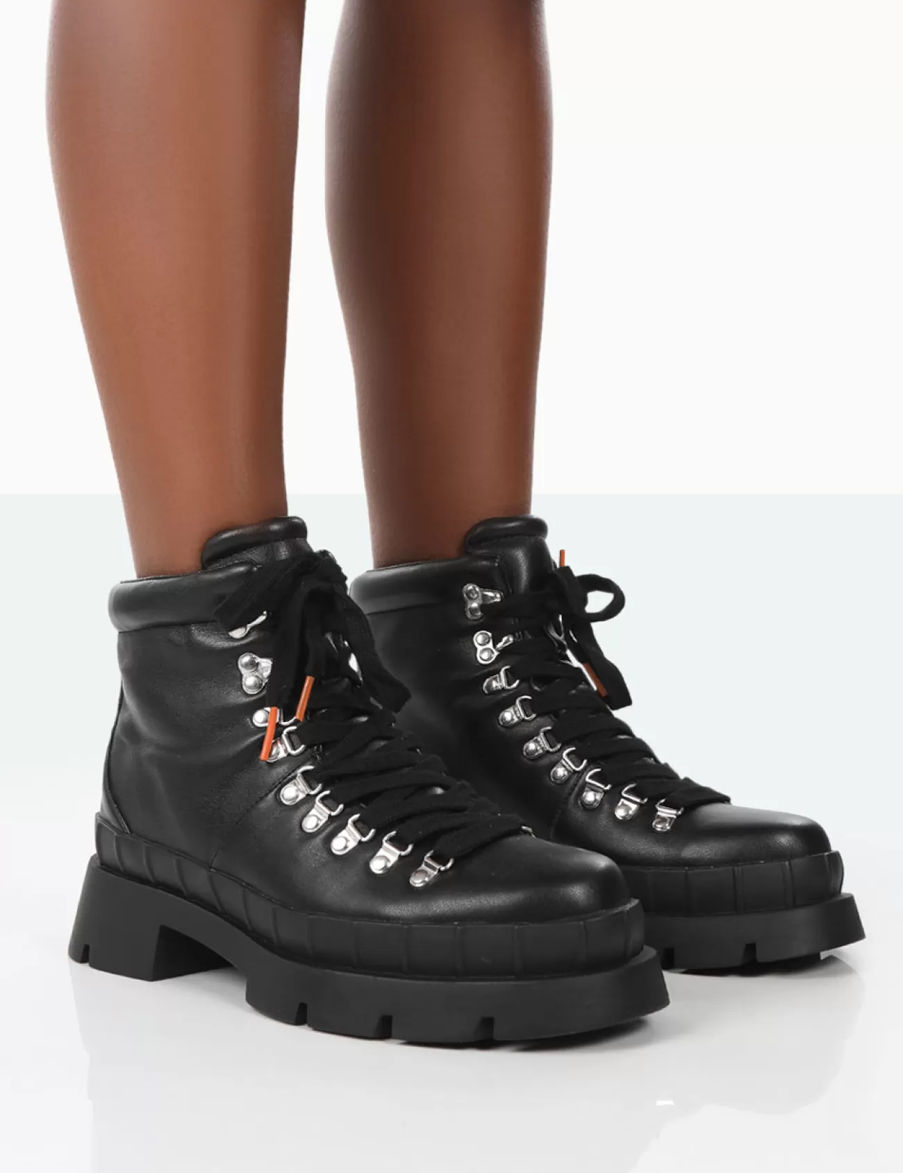 Public Desire Hike There Pu Lace Up Chunky Sole Winter Boots Black Sale