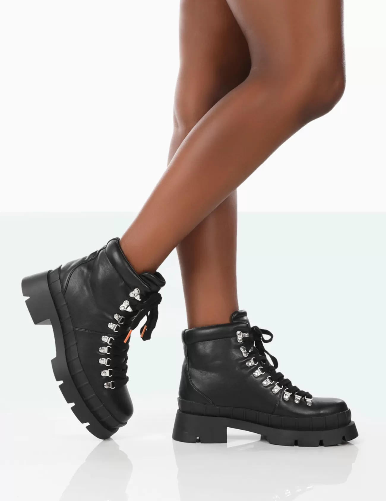 Public Desire Hike There Pu Lace Up Chunky Sole Winter Boots Black Sale