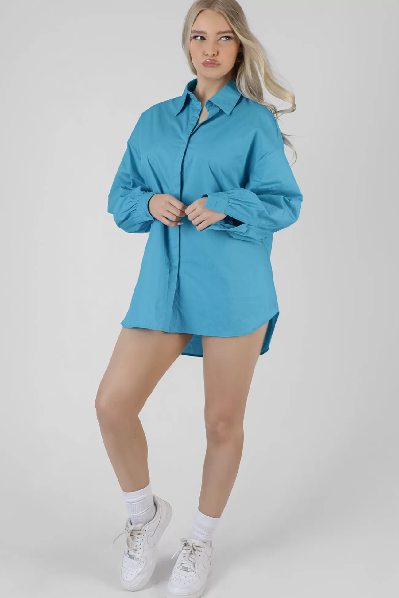 Public Desire Kaiia Print Oversized Poplin Shirt Blue Best Sale